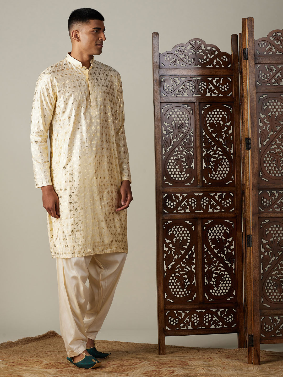  Elegant and traditional men's kurta with cream Patiala set