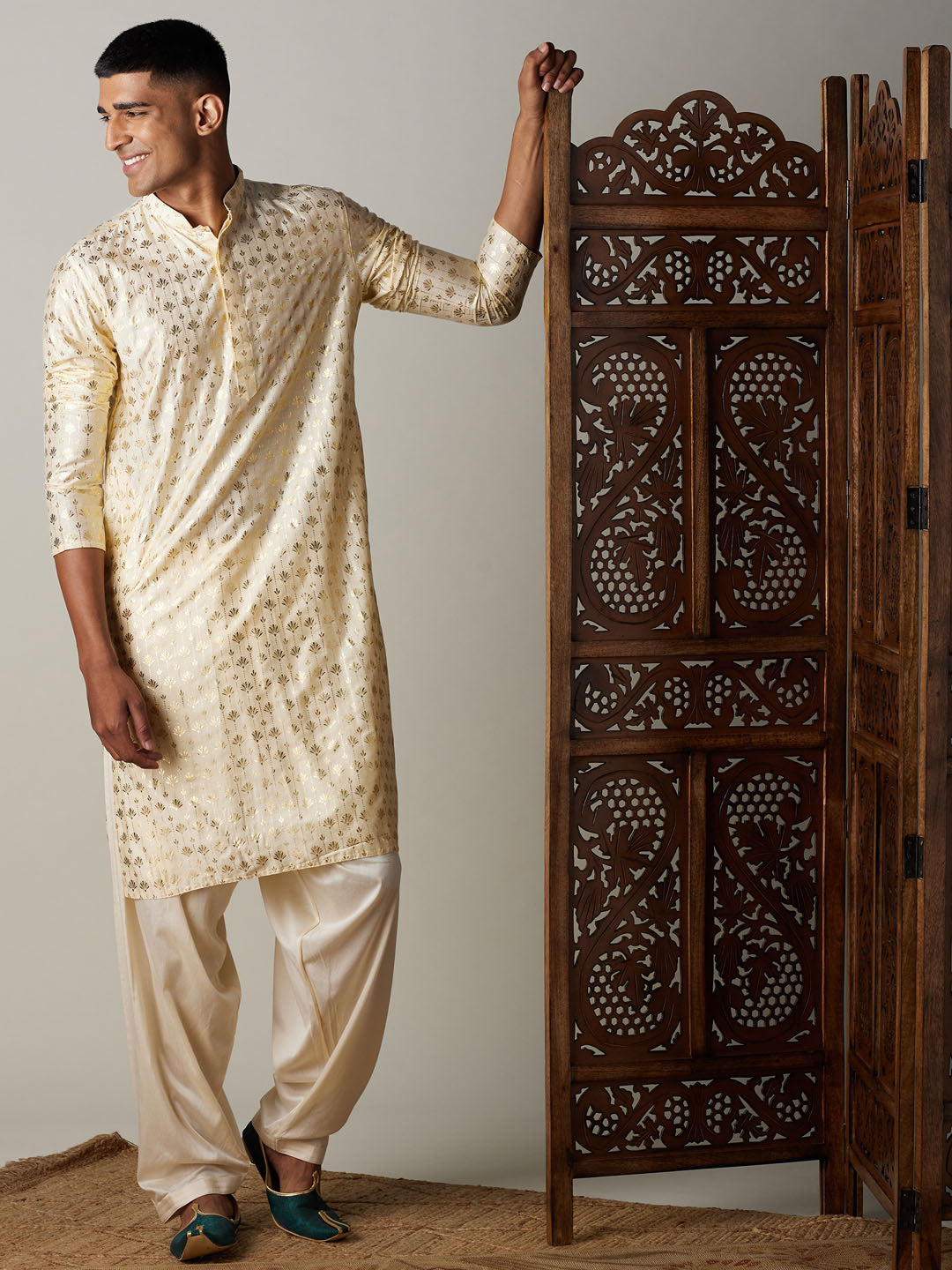  Traditional Indian men's clothing with gold foil print and Patiala