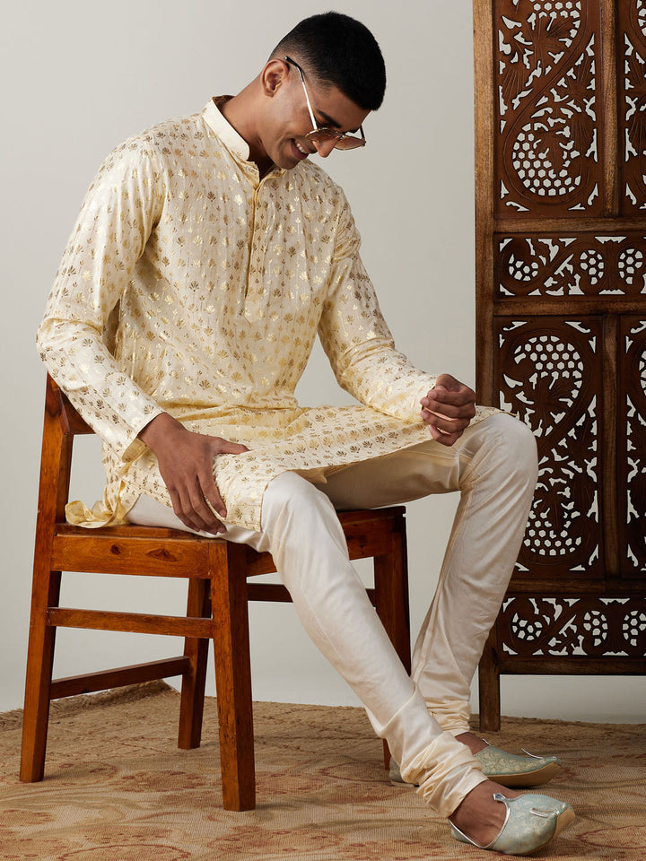  Elegant and traditional Indian men's attire with gold foil print 