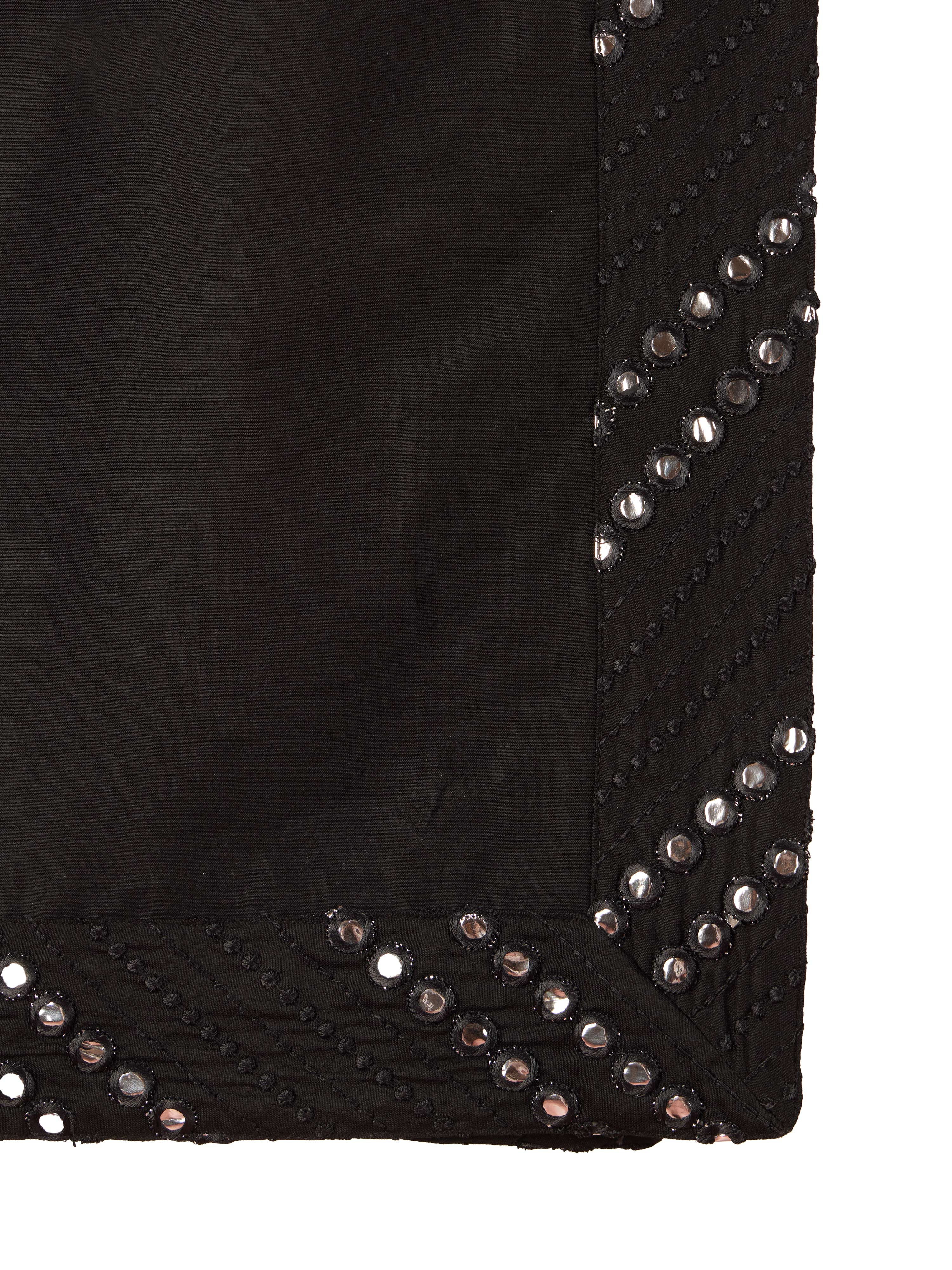 Mens Black Silk Kurta Set with Pant and Mirror Work Dupatta