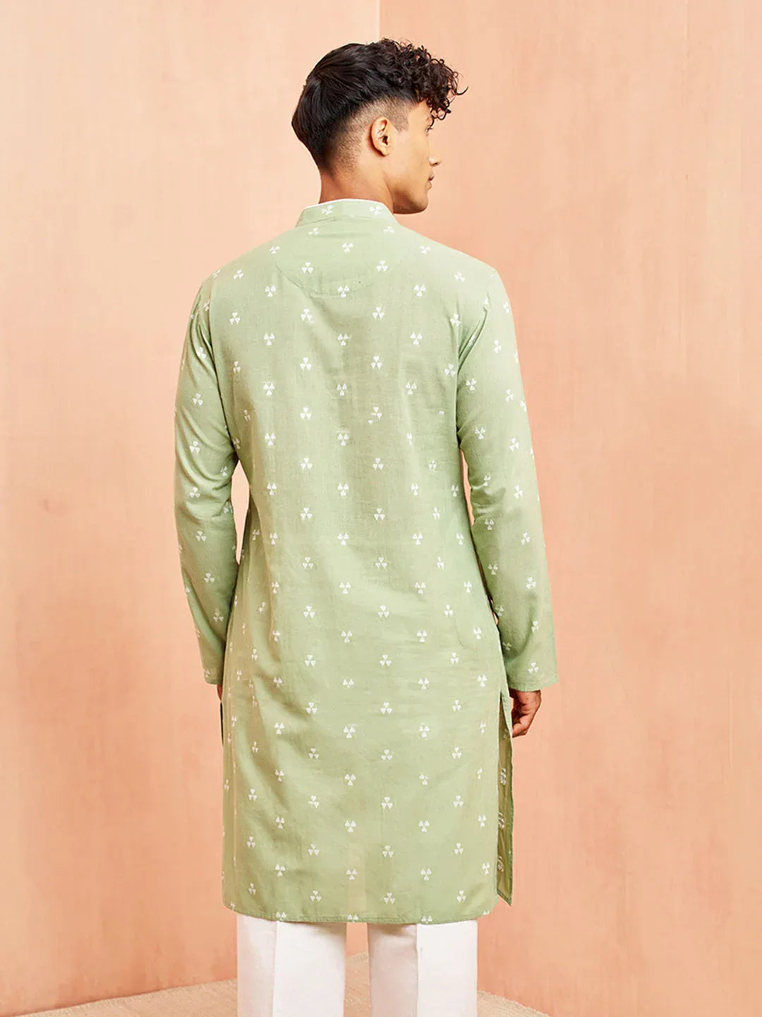 Men's Green Geometric Booti Jacquard Kurta