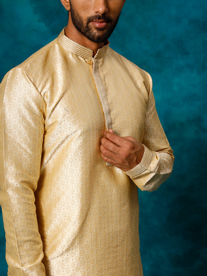 VASTRAMAY Men's Gold And Rose Gold Silk Blend Kurta Pyjama Set