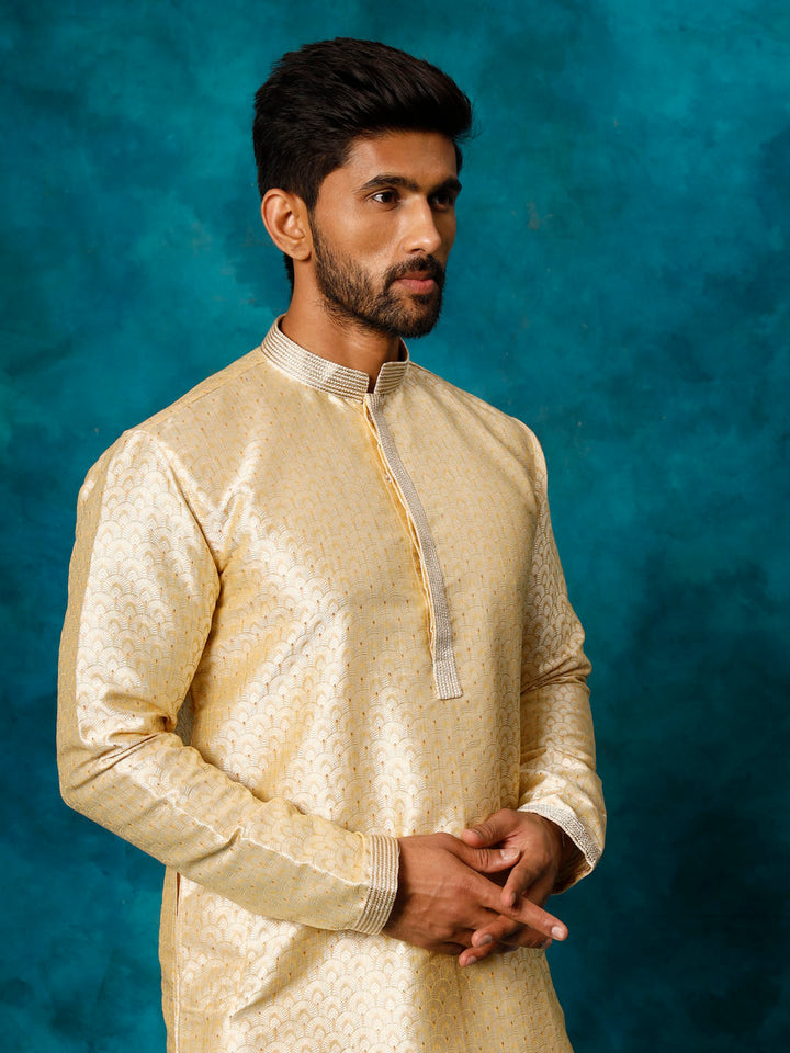 VASTRAMAY Men's Beige jacquard Kurta