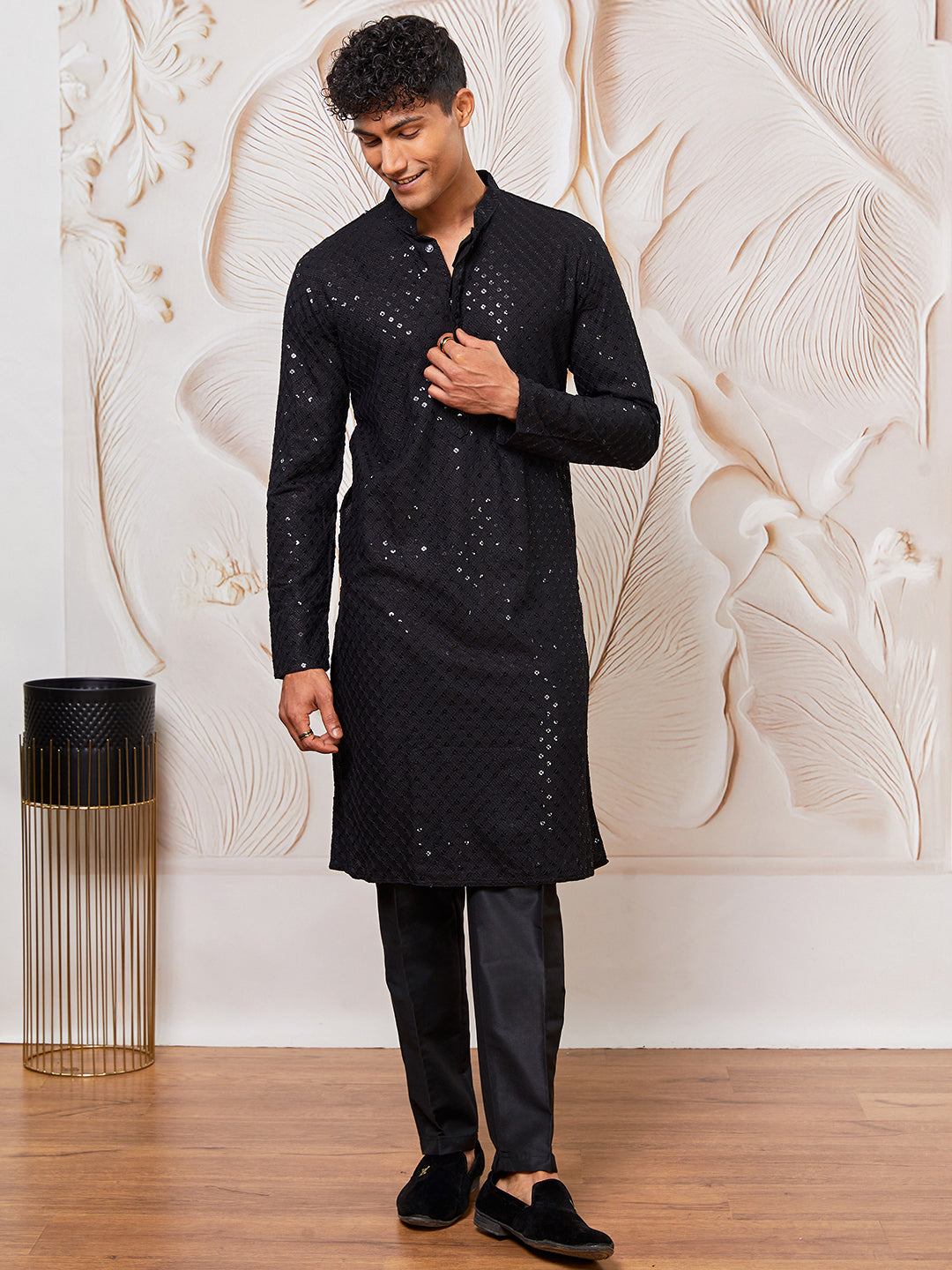 Men's Black And White Rayon Cotton Kurta Pyjama Set