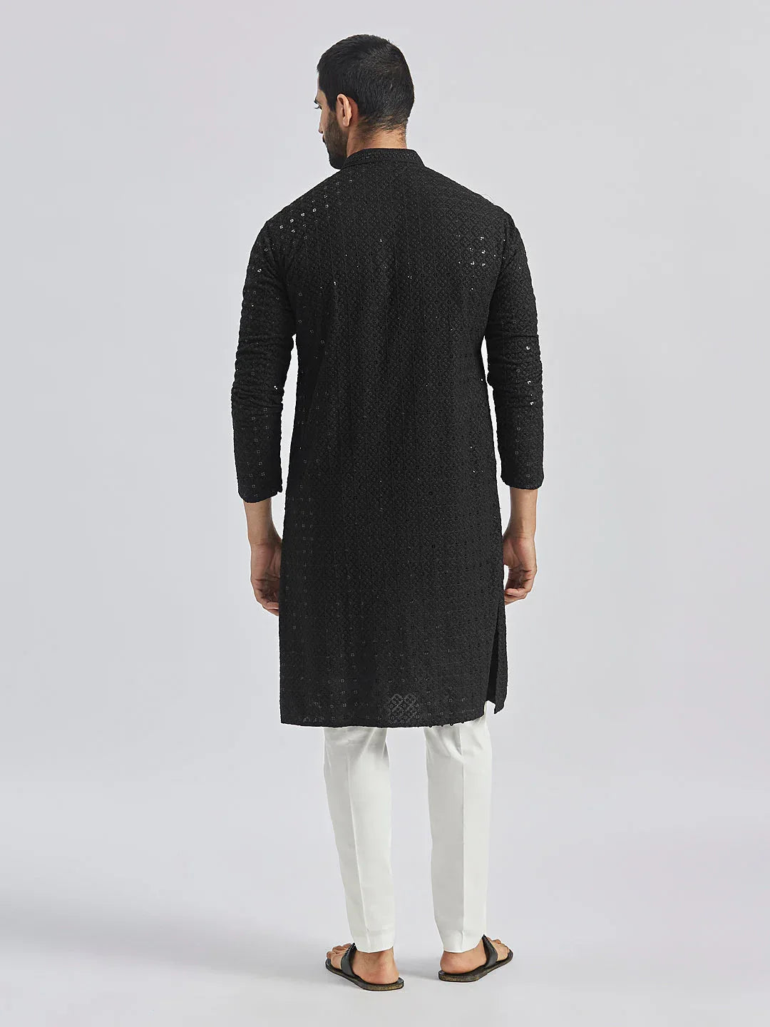 Men's Black And White Rayon Cotton Kurta Pyjama Set