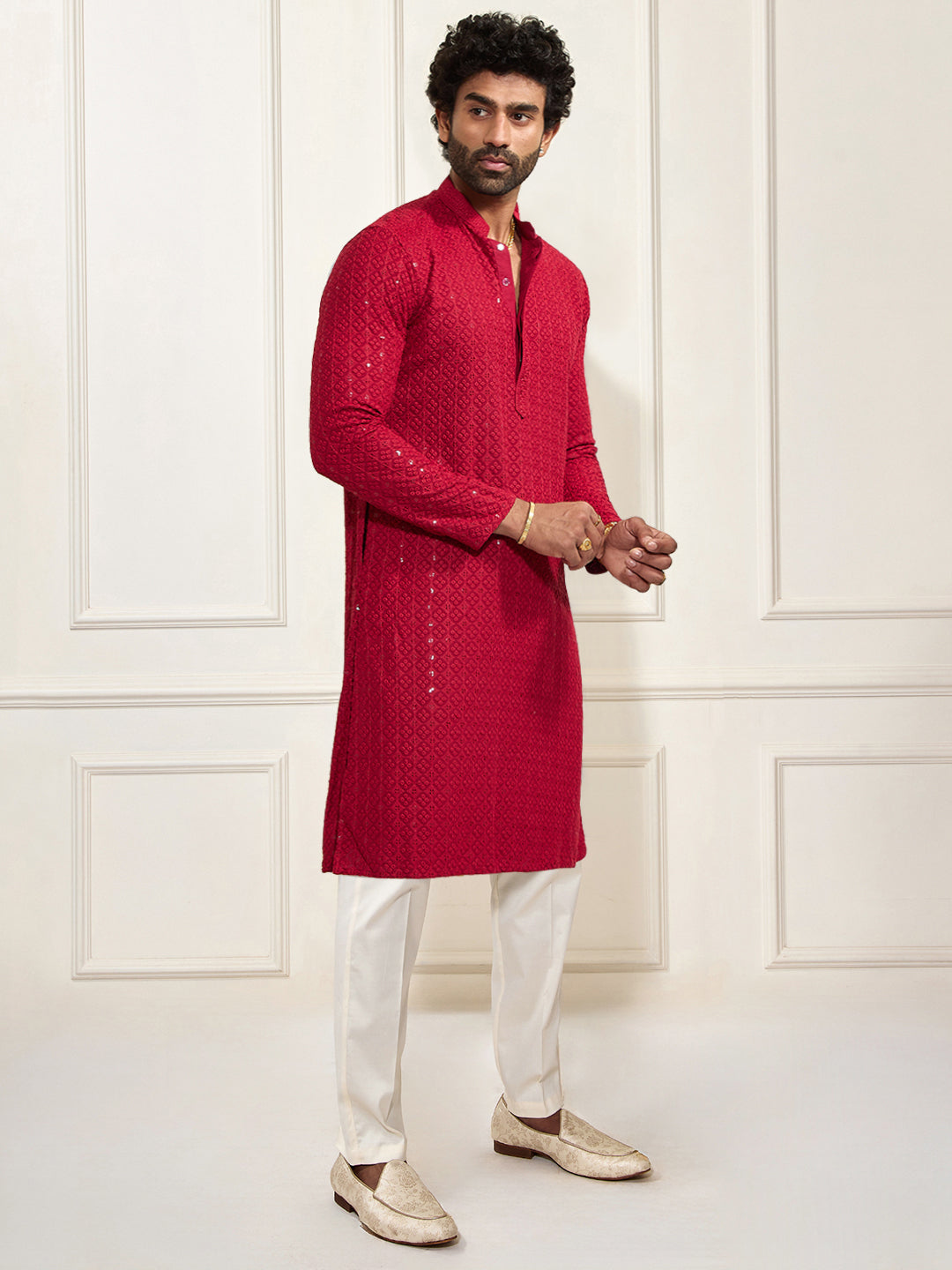 Men's Maroon And White Rayon Cotton Kurta Pyjama Set