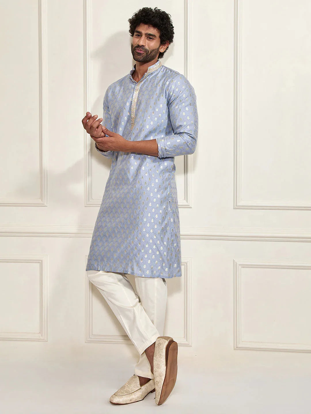 Men's Aqua Silk Blend Kurta Pyjama Set