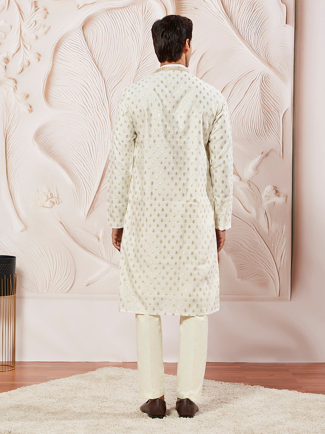 Men's Cream Silk Blend Kurta Pyjama Set