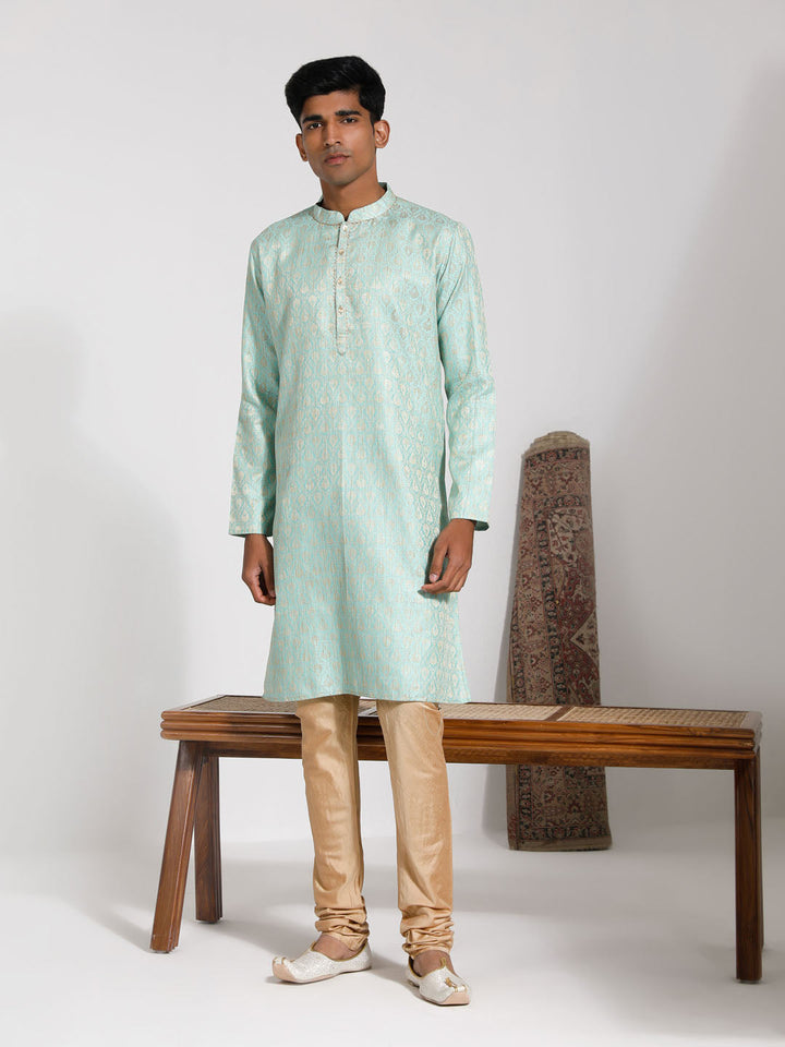 VASTRAMAY Men's Green Silk Blend Kurta And Pyjama Set