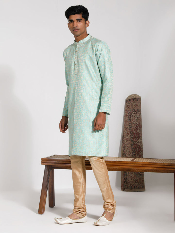 VASTRAMAY Men's Green Silk Blend Kurta And Pyjama Set