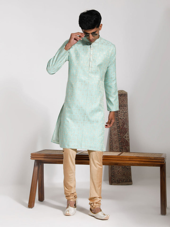 VASTRAMAY Men's Green Silk Blend Kurta And Pyjama Set