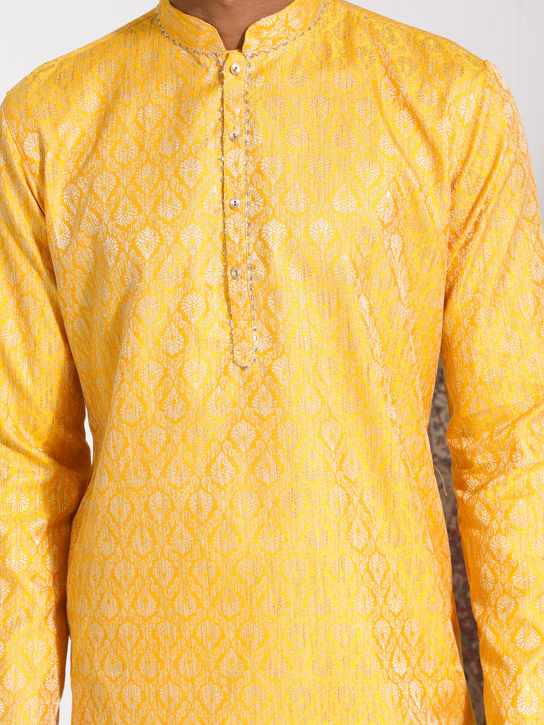 VASTRAMAY Men's Yellow Silk Blend Kurta And Pyjama Set