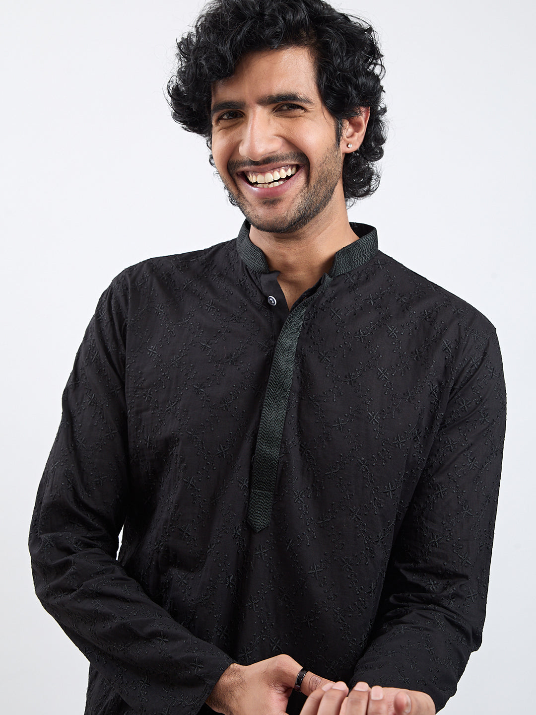 Men's Black Cotton Kurta Pyjama Set