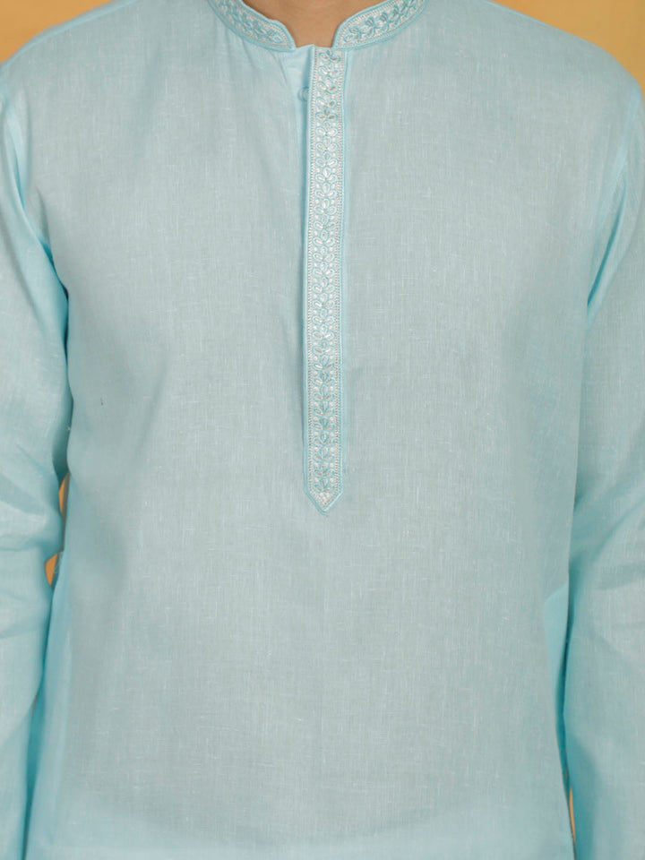 VASTRAMAY Men's Mint Green And White Cotton Kurta Pyjama Set