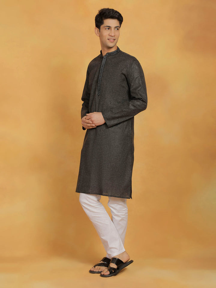 VASTRAMAY Men's Black And white Cotton Kurta Pyjama Set