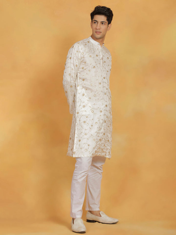 VASTRAMAY Men's White Viscose Kurta And Pyjama Set