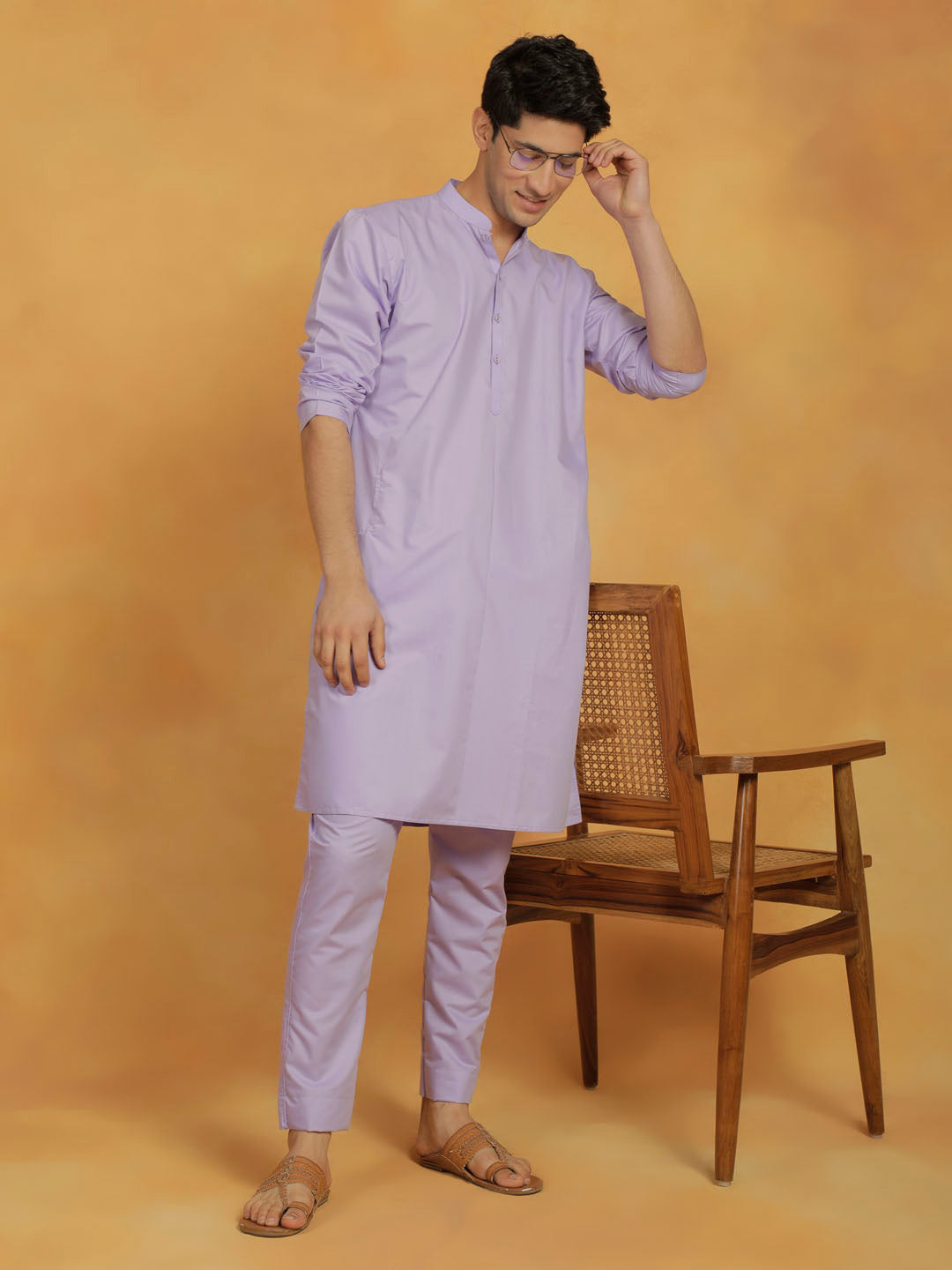 VASTRAMAY Men's Lavender Cotton Silk Kurta And Pyjama Set