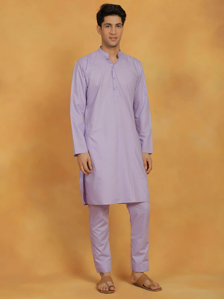 VASTRAMAY Men's Lavender Cotton Silk Kurta And Pyjama Set