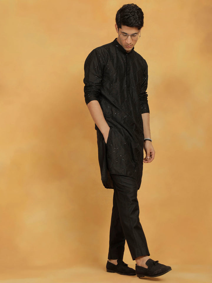 VASTRAMAY Men's Black Viscose Kurta And Pyjama Set