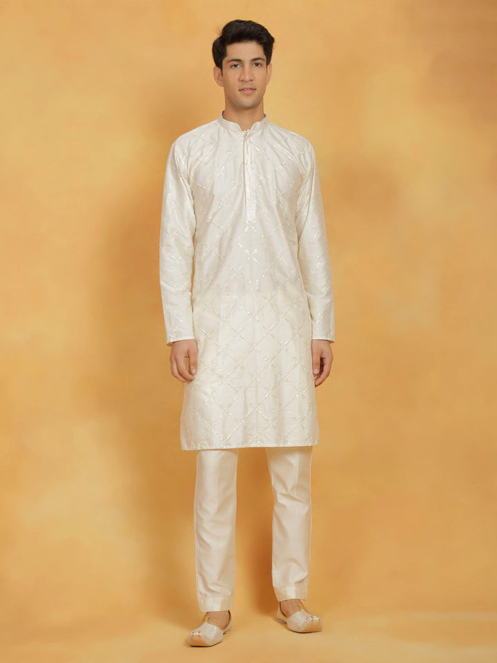 VASTRAMAY Men's Cream Viscose Kurta And Pyjama Set