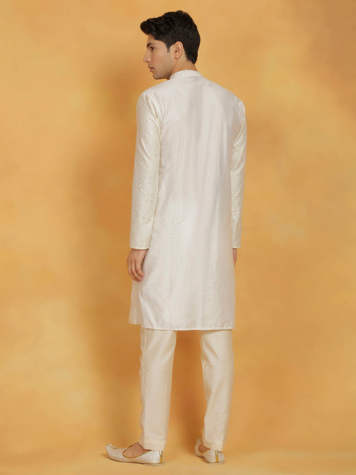 VASTRAMAY Men's Cream Viscose Kurta And Pyjama Set