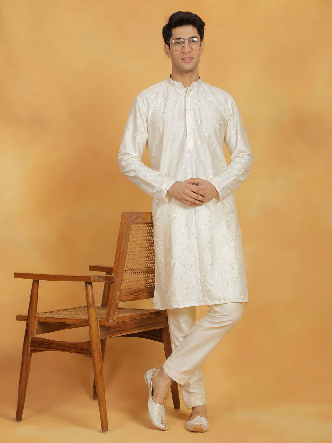 VASTRAMAY Men's Cream Viscose Kurta And Pyjama Set