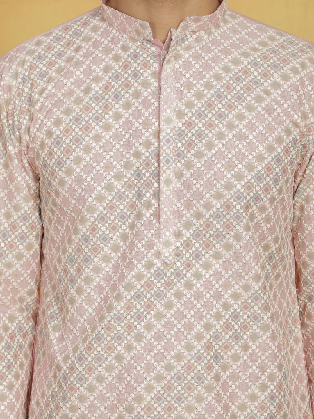 VASTRAMAY Men's Pink Muslin Kurta And Pyjama Set