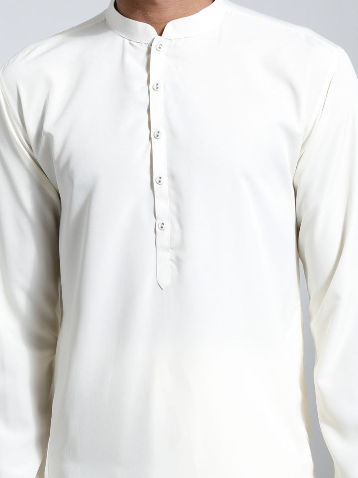 VASTRAMAY Men's Cream Crepe Kurta And Pyjama