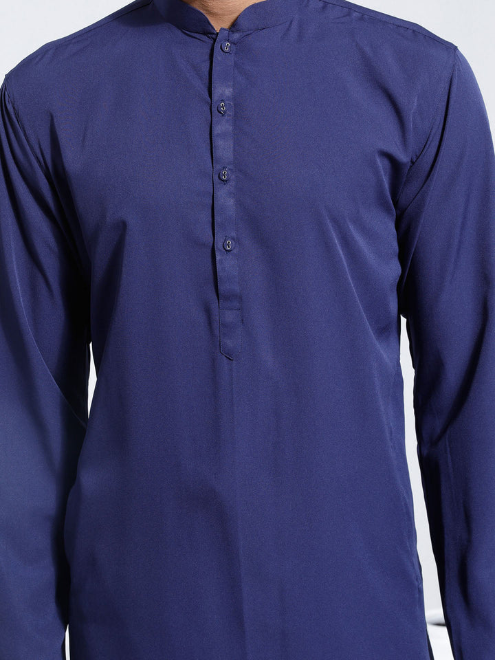 VASTRAMAY Men's Navy Blue Crepe Kurta And Pyjama