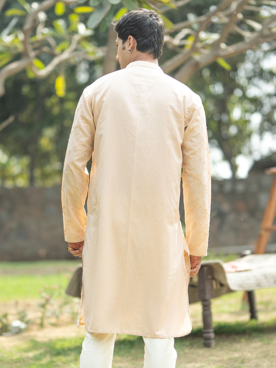 VASTRAMAY Men's Peach Viscose Kurta