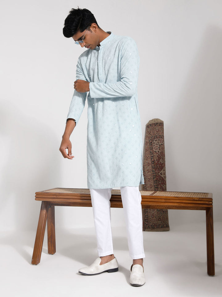 VASTRAMAY Men's Aqua Rayon Kurta And Pyjama Set