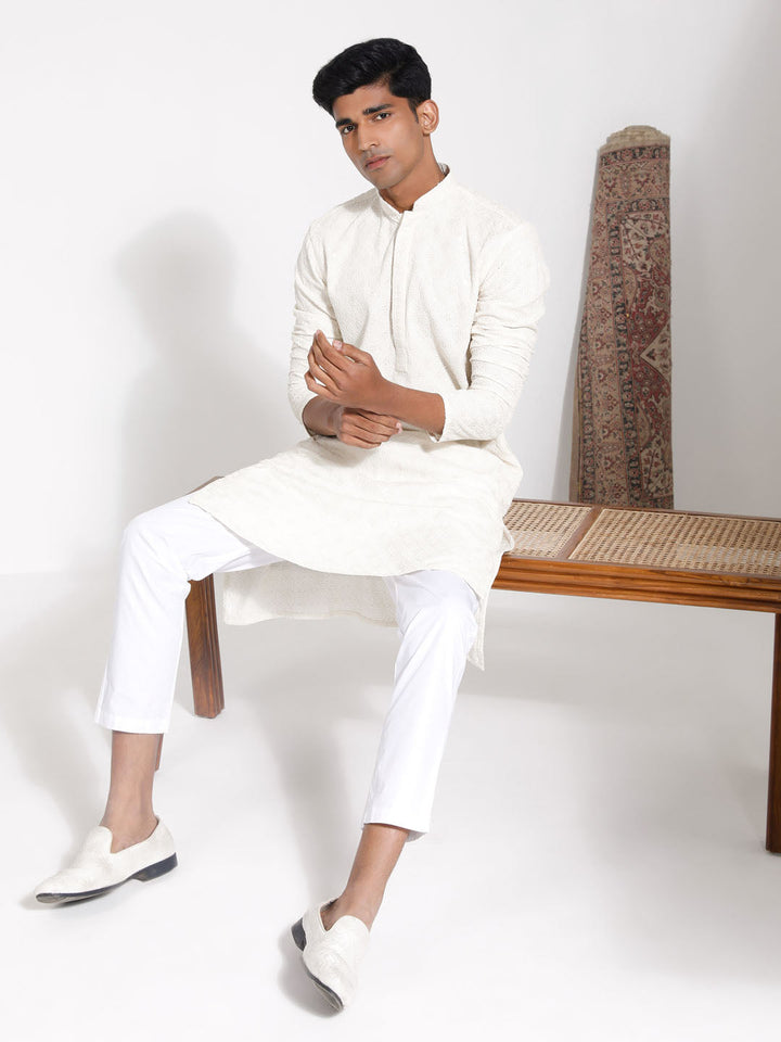 VASTRAMAY Men's Cream Rayon Kurta And Pyjama Set