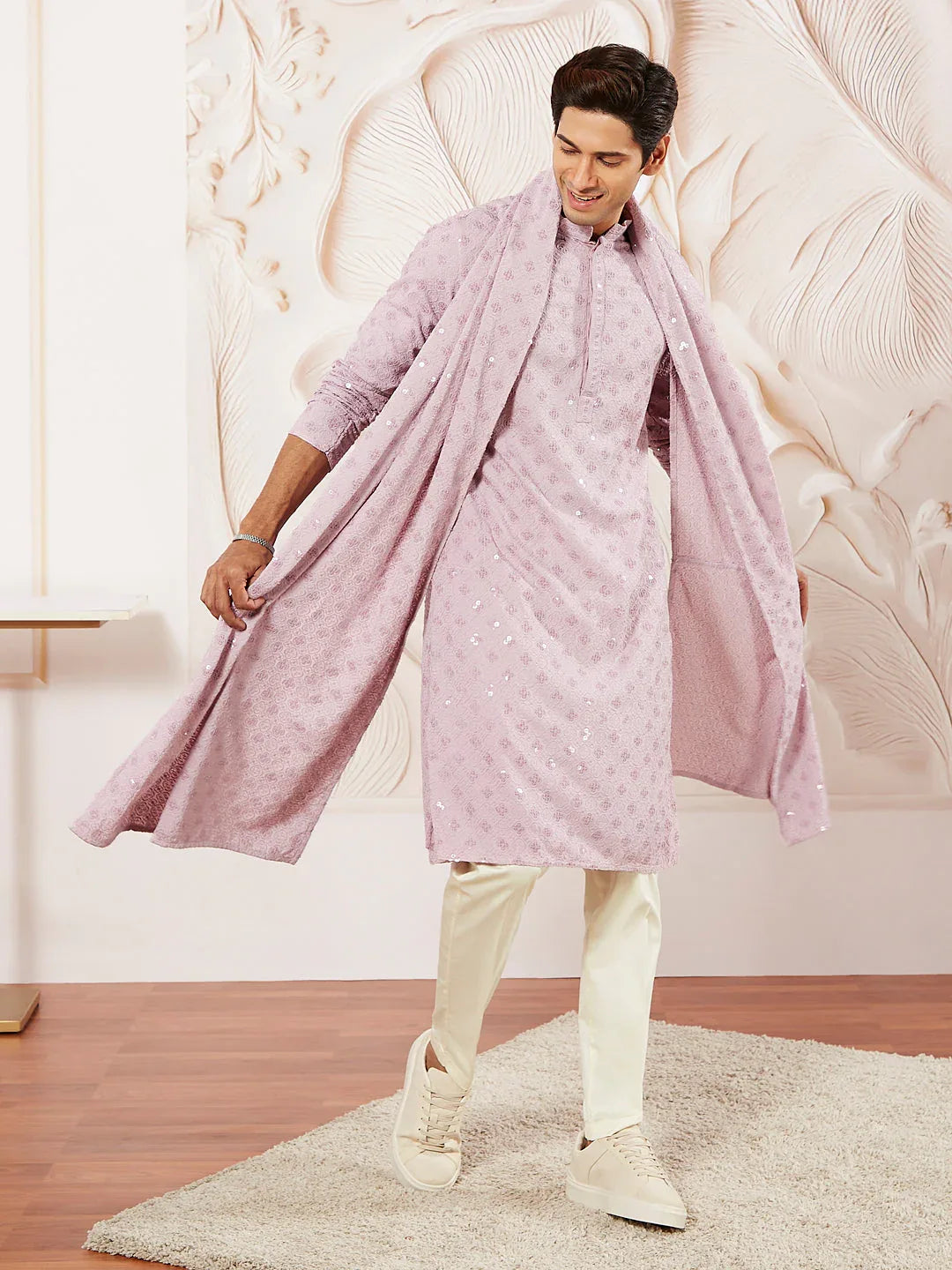 Men's Onion Rayon Kurta Pyjama Dupatta Set
