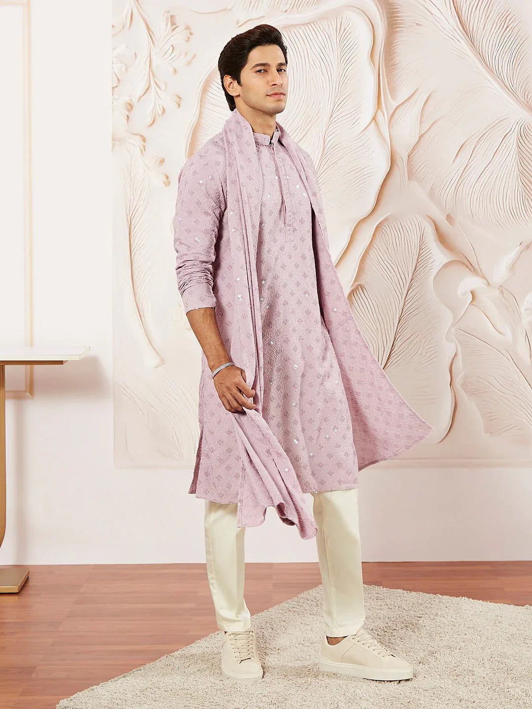 Men's Onion Rayon Kurta Pyjama Dupatta Set