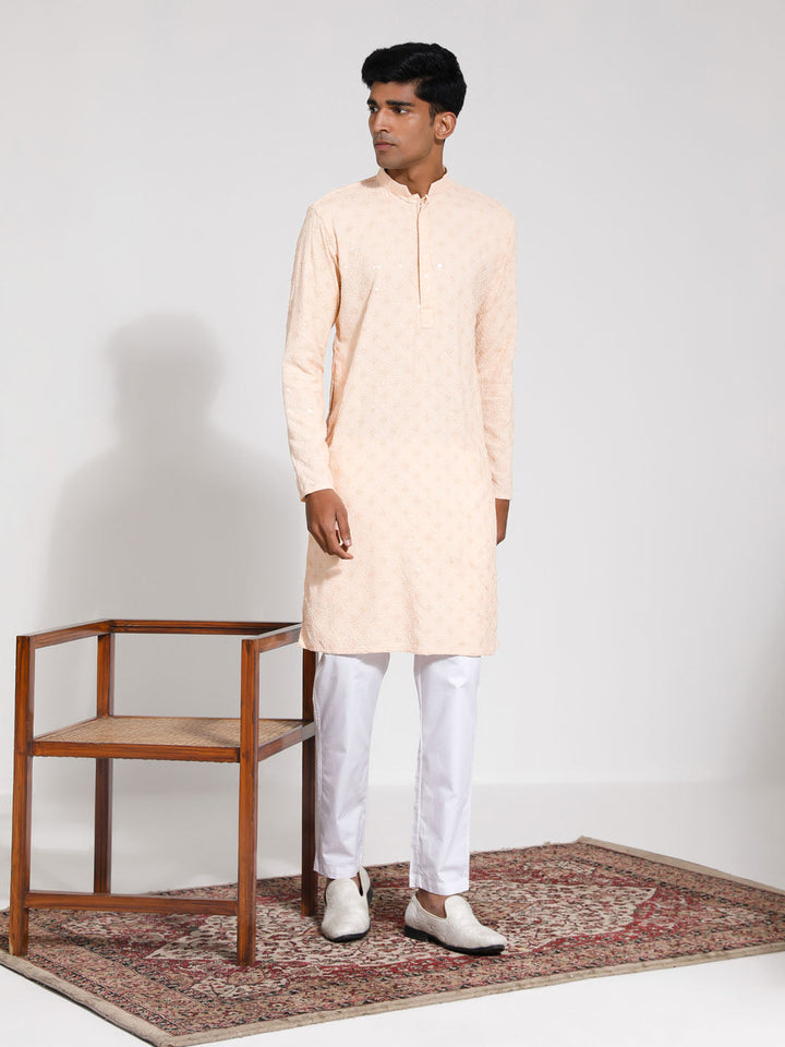 VASTRAMAY Men's Peach Rayon Kurta And Pyjama Set