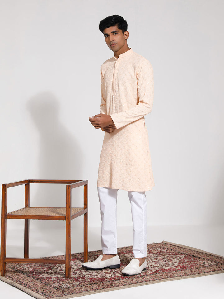 VASTRAMAY Men's Peach Rayon Kurta And Pyjama Set