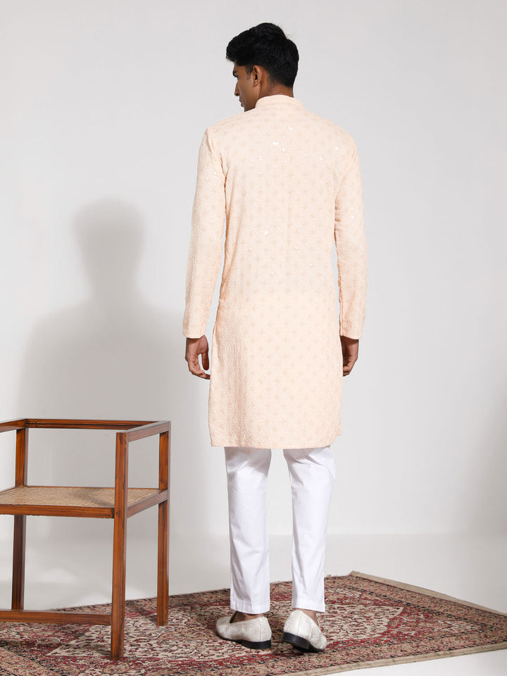 VASTRAMAY Men's Peach Rayon Kurta And Pyjama Set