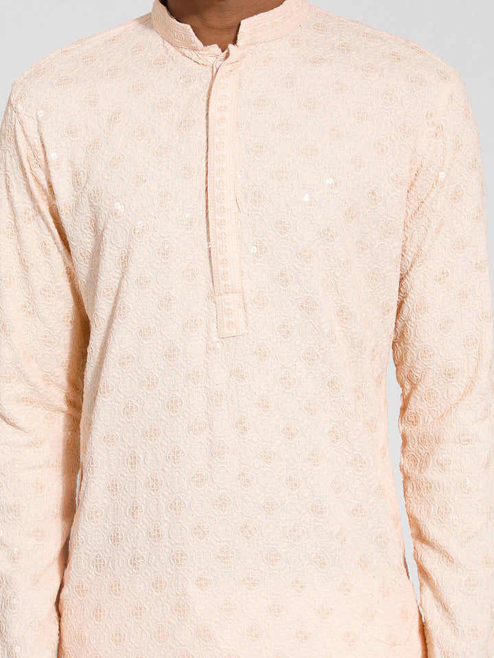 VASTRAMAY Men's Peach Rayon Kurta And Pyjama Set