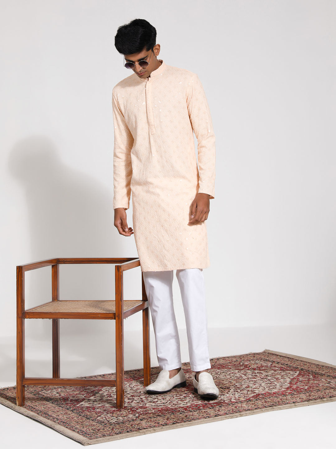 VASTRAMAY Men's Peach Rayon Kurta And Pyjama Set