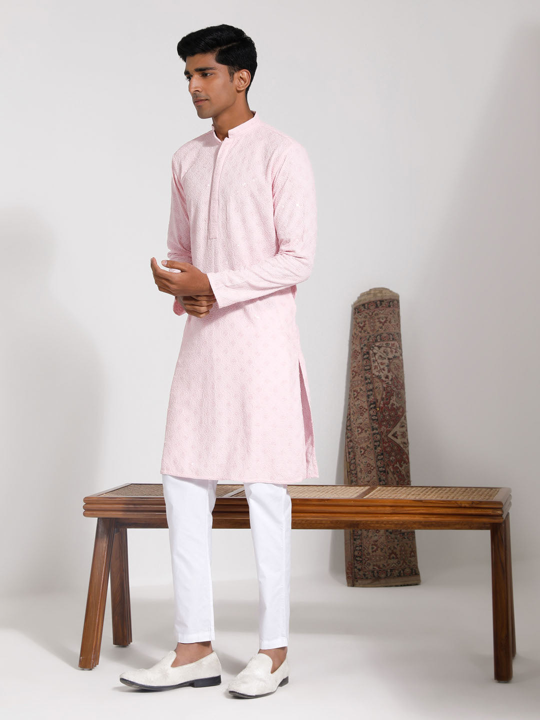 VASTRAMAY Men's Pink Rayon Kurta And Pyjama Set