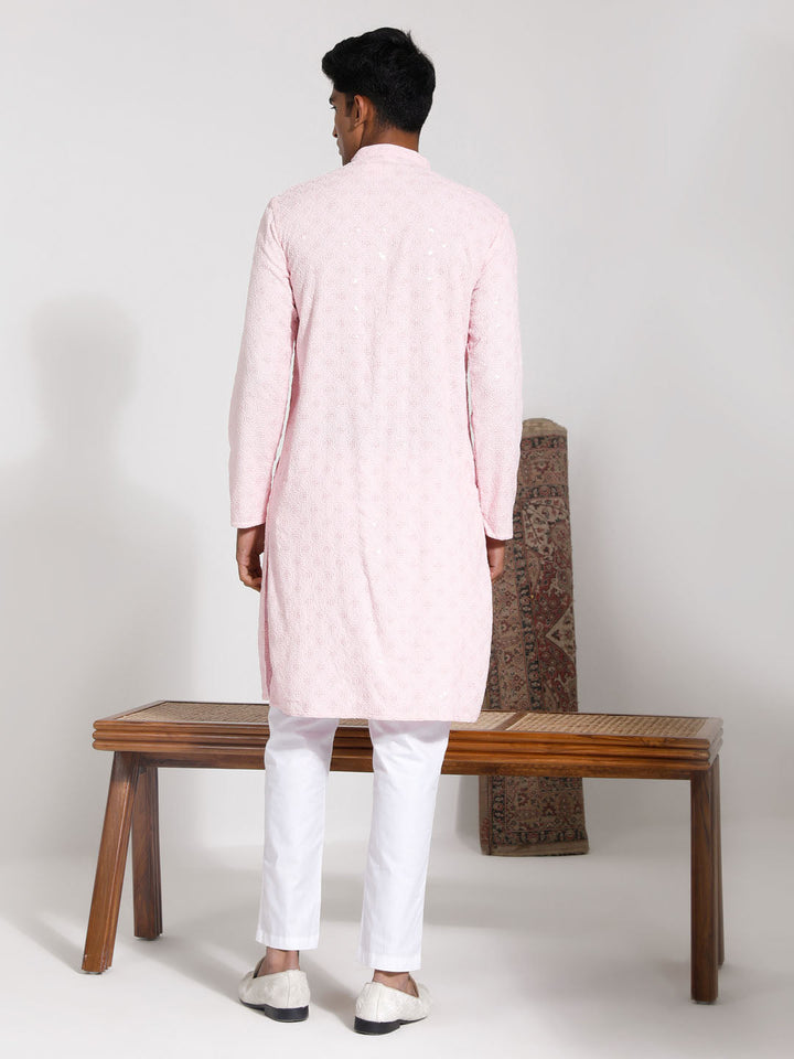 VASTRAMAY Men's Pink Rayon Kurta And Pyjama Set