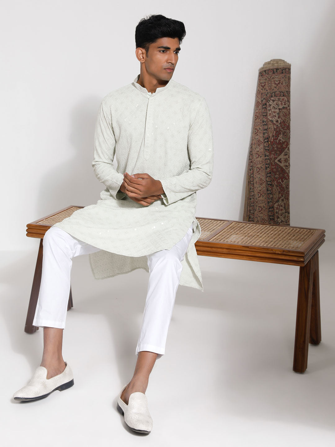 VASTRAMAY Men's Pista Rayon Kurta And Pyjama Set