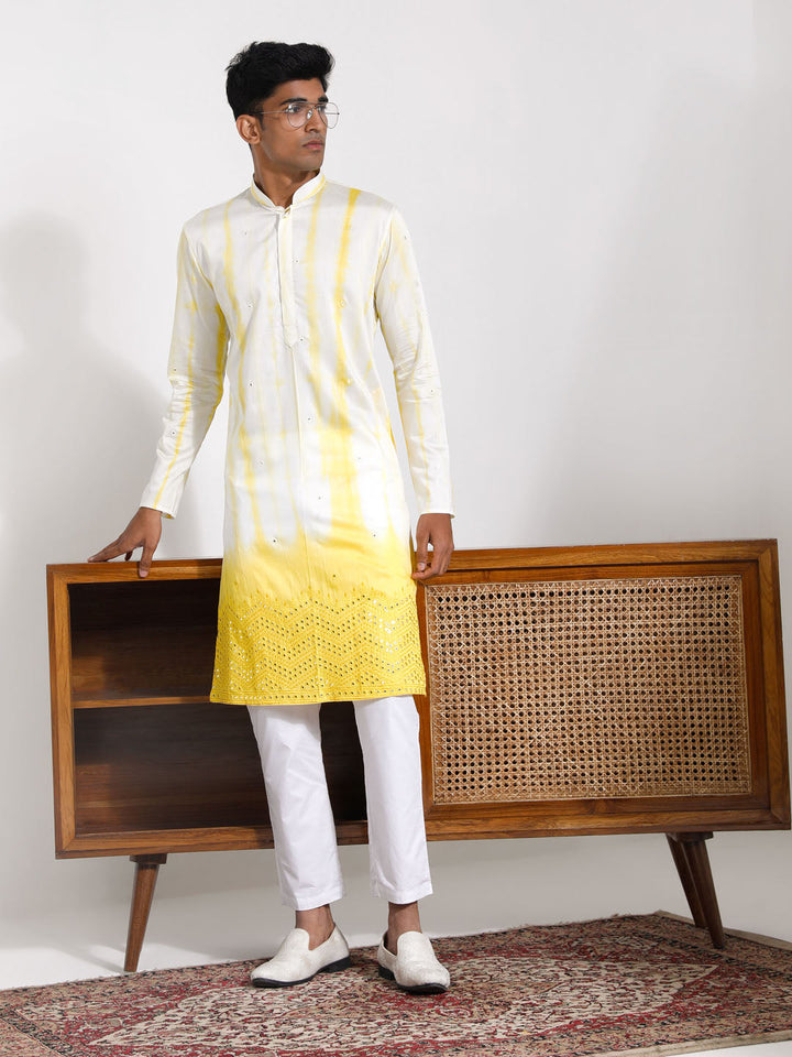 VASTRAMAY Men's Yellow Viscose Kurta And Pyjama Set