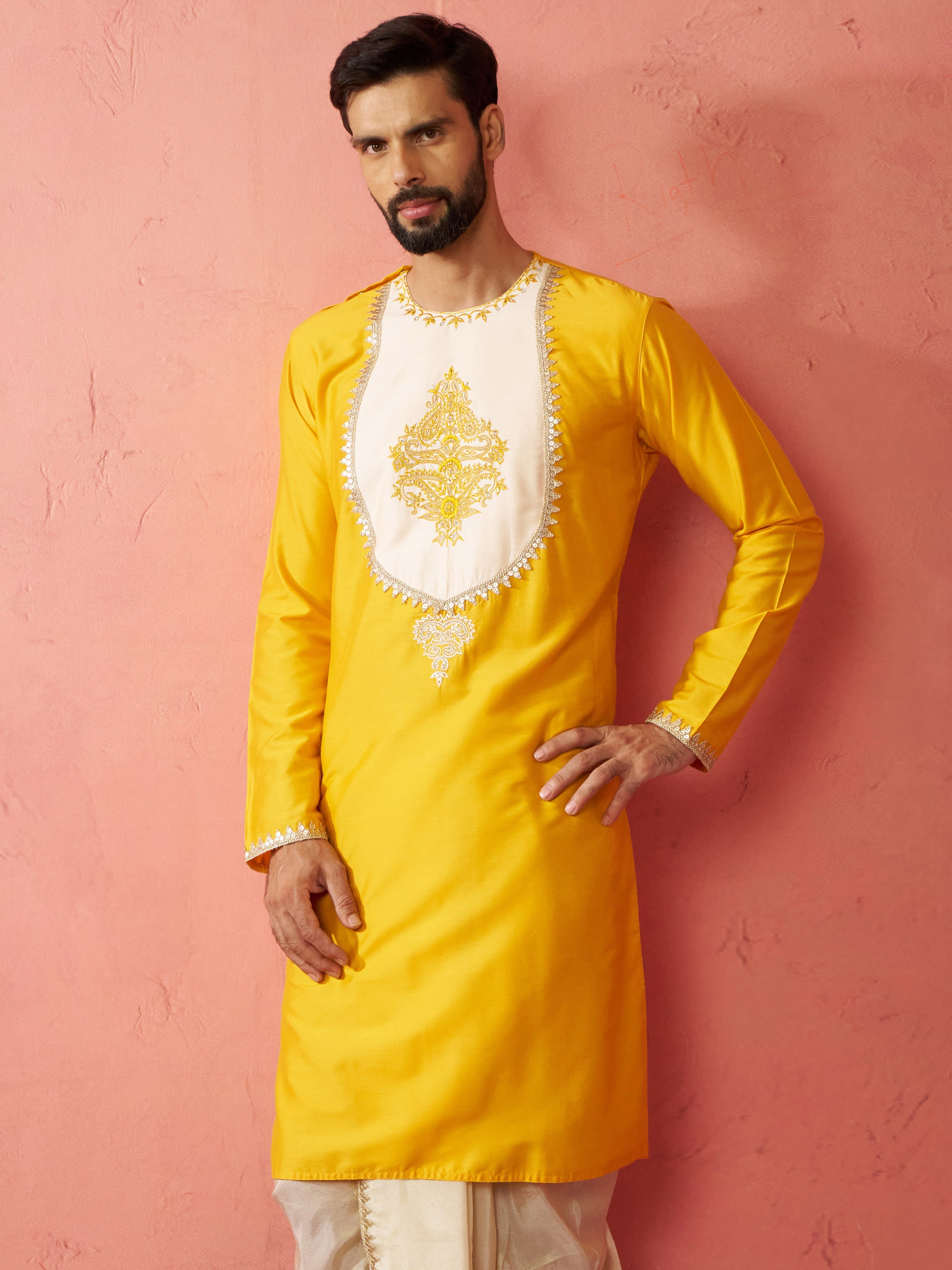 Men's Yellow Viscose Kurta