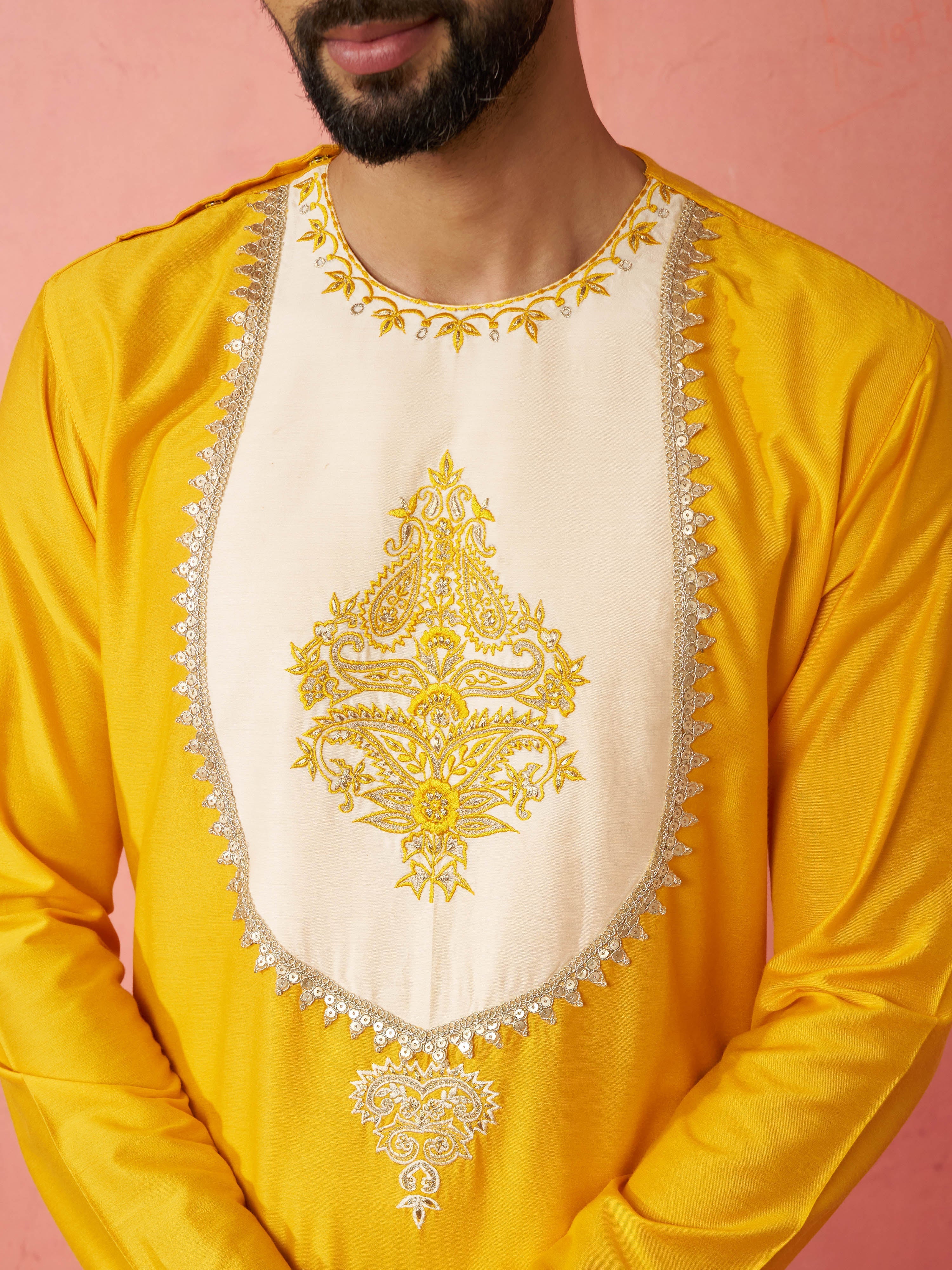 Men's Yellow Viscose Kurta