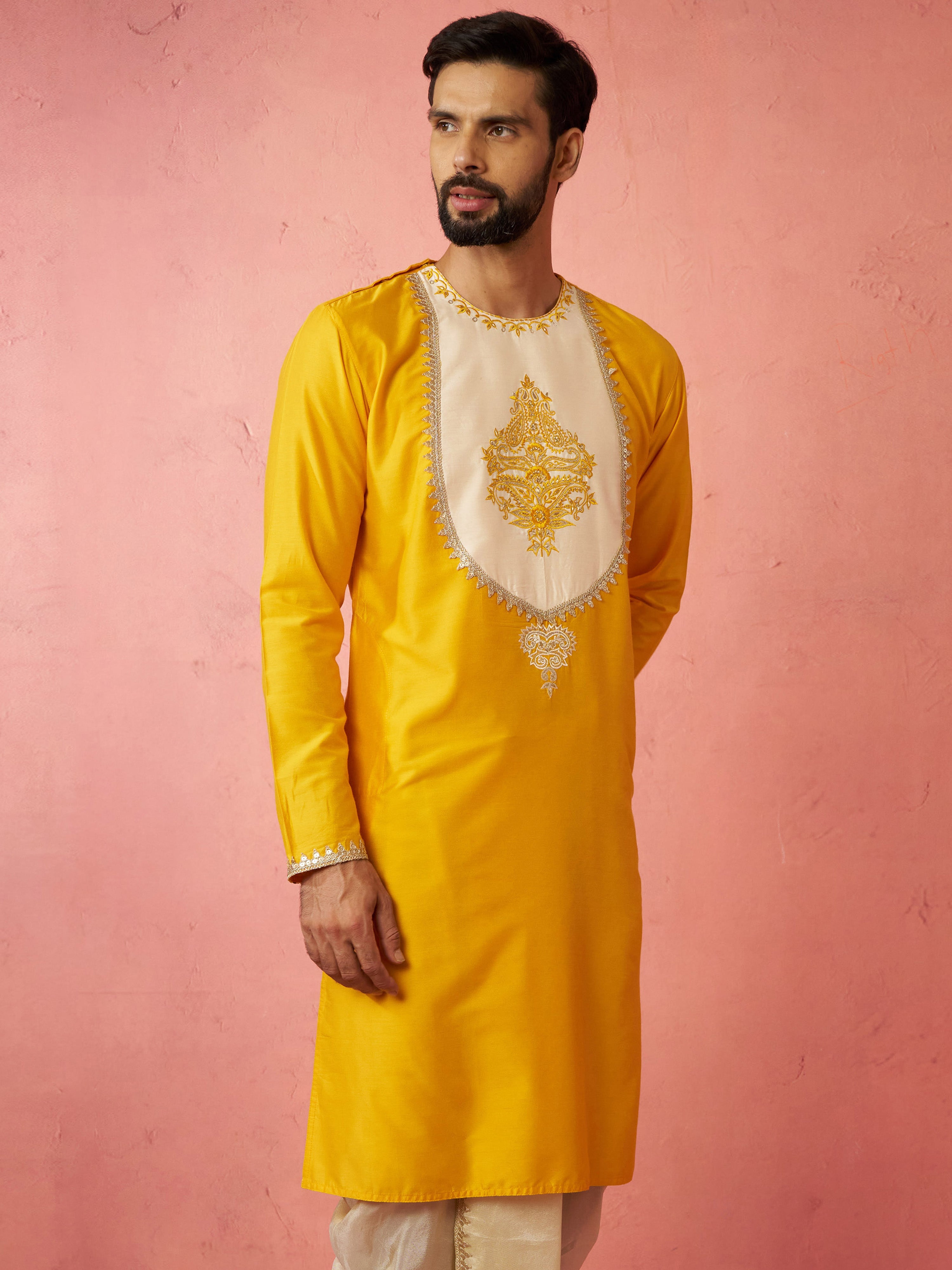 Men's Yellow Viscose Kurta