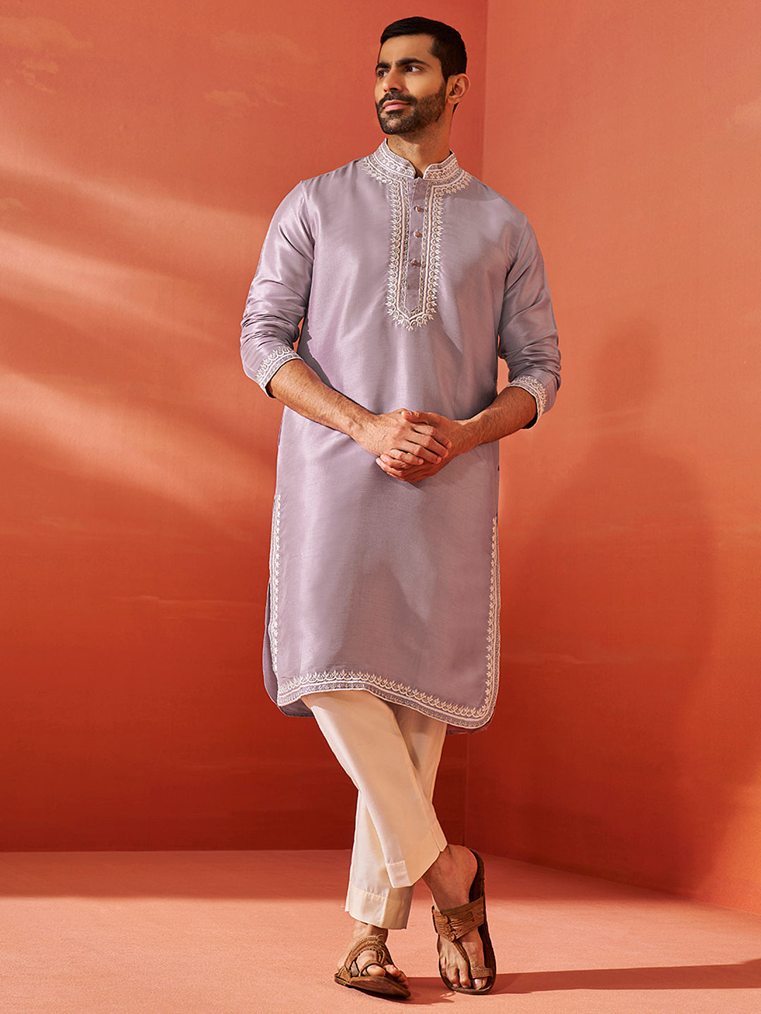 Men's Purple Silk Blend Kurta