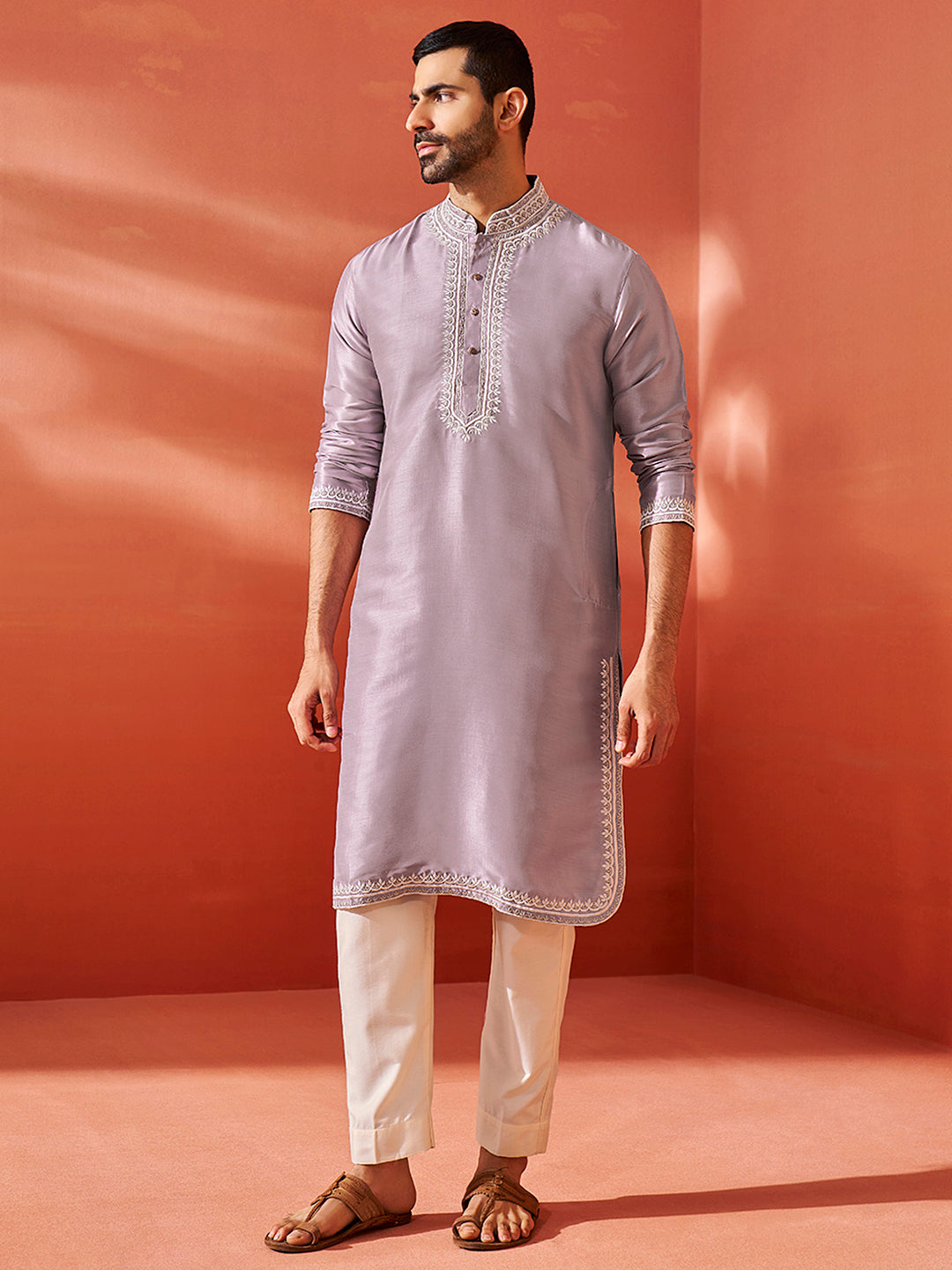 Men's Purple Silk Blend Kurta