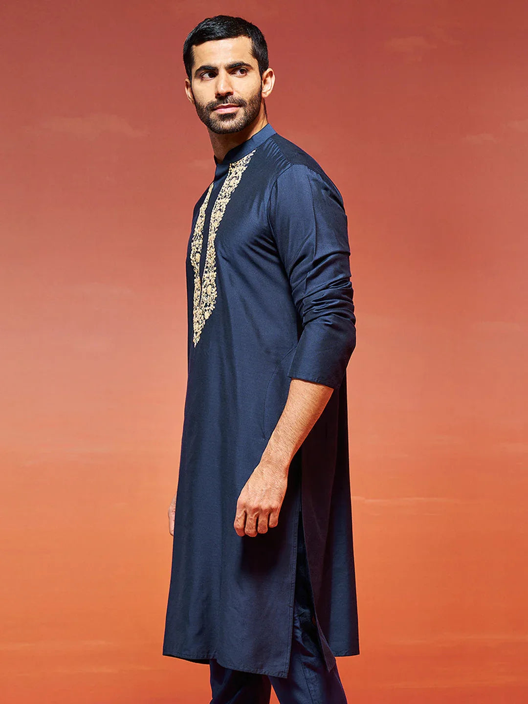 Men's Navy Blue Viscose Kurta