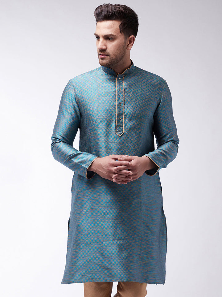 VM By VASTRAMAY Men's Aqua  Silk Blend Kurta